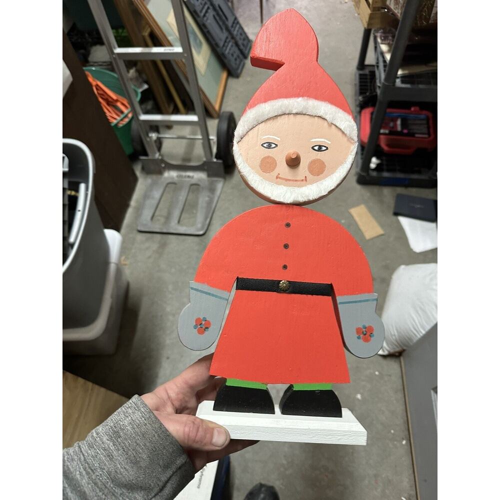 Primitive Folk Art Wooden Swedish Santa Hand painted Christmas Decor signed